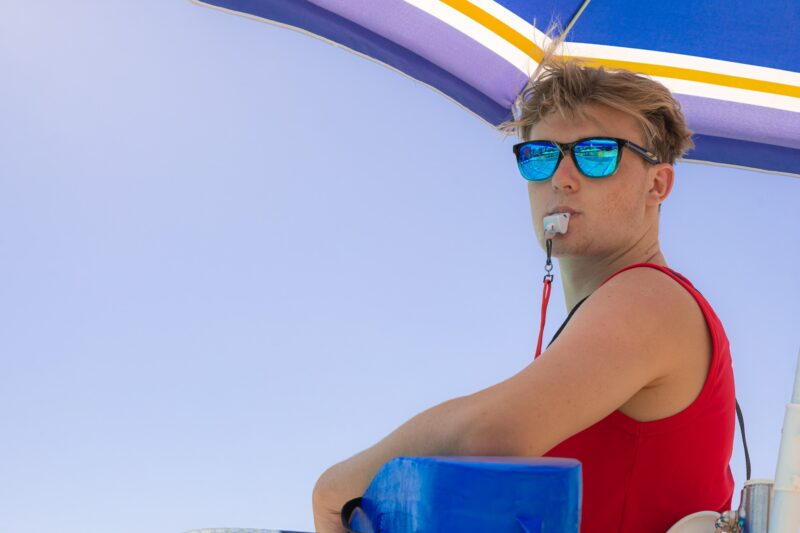 PDAC Lifeguard patrolling the pool.